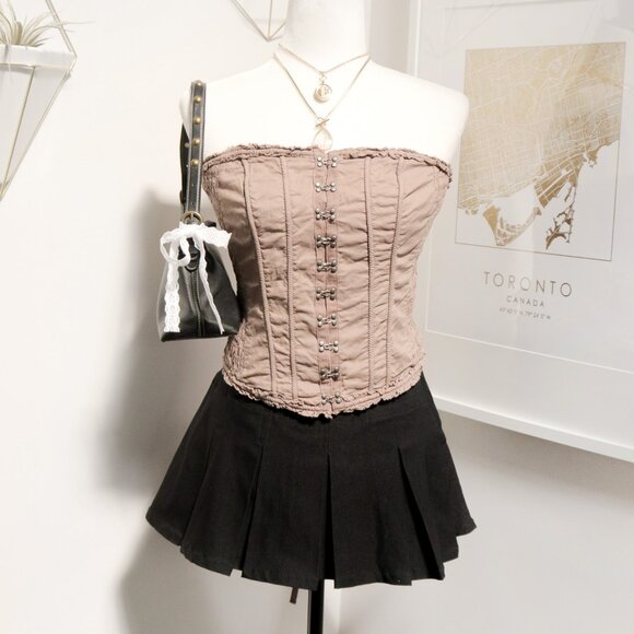 Y2K Apocalyptic Khaki Grunge Hook & Eye Lace Up Back Grommet Tube Top 🪵 H&M - Picture 1 of 9